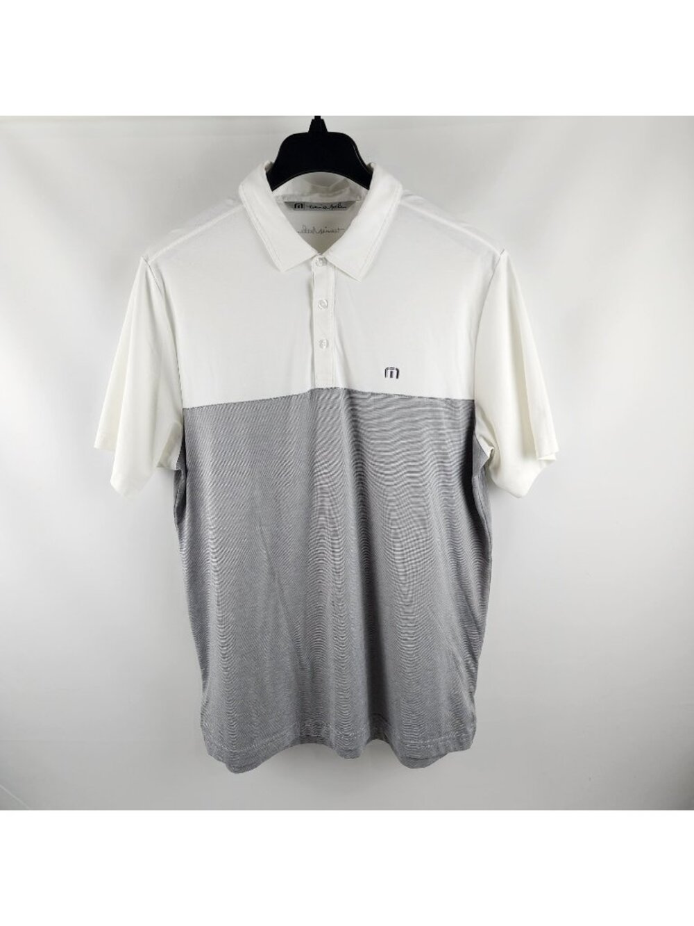 Travis Mathew Shirt Mens XL White Gray Colorblock Golf S/S Polo Chest Logo